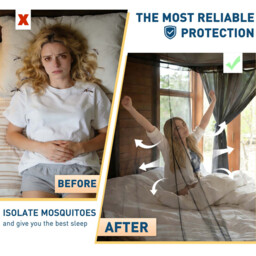 LeBonsoir Four-Sided Bed Mosquito Net, Mosquito Net/Bed Tent/Bed Curtain/Bed Cover/Bed Screen, Rectangular Outdoor Mosquito Net for Camping/Home/Outdoor/Travel, with 6 Hanging Rings and 2 Openings (Black, L200 x W180 x H180 cm) - thumbnail 5