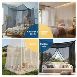 LeBonsoir Four-Sided Bed Mosquito Net, Mosquito Net/Bed Tent/Bed Curtain/Bed Cover/Bed Screen, Rectangular Outdoor Mosquito Net for Camping/Home/Outdoor/Travel, with 6 Hanging Rings and 2 Openings (Black, L200 x W180 x H180 cm) - thumbnail 4