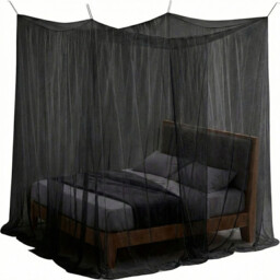 LeBonsoir Four-Sided Bed Mosquito Net, Mosquito Net/Bed Tent/Bed Curtain/Bed Cover/Bed Screen, Rectangular Outdoor Mosquito Net for Camping/Home/Outdoor/Travel, with 6 Hanging Rings and 2 Openings (Black, L200 x W180 x H180 cm) - thumbnail 6