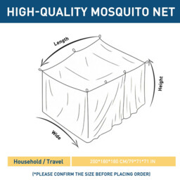 LeBonsoir Four-Sided Bed Mosquito Net, Mosquito Net/Bed Tent/Bed Curtain/Bed Cover/Bed Screen, Rectangular Outdoor Mosquito Net for Camping/Home/Outdoor/Travel, with 6 Hanging Rings and 2 Openings (Black, L200 x W180 x H180 cm) - thumbnail 7