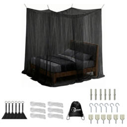 LeBonsoir Four-Sided Bed Mosquito Net, Mosquito Net/Bed Tent/Bed Curtain/Bed Cover/Bed Screen, Rectangular Outdoor Mosquito Net for Camping/Home/Outdoor/Travel, with 6 Hanging Rings and 2 Openings (Black, L200 x W180 x H180 cm) - thumbnail 3