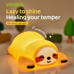 VIVREAL Sloth LED Night Light A046 – Rechargeable, 3-Level Dimming, Type-C Charging, Soft Silicone, ABS & PP, Warm Yellow - thumbnail 1