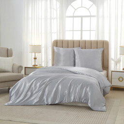 Meeallhome  Satin  Duvet Cover Set 230*220cm/50*75cm*2  Gray - thumbnail 6
