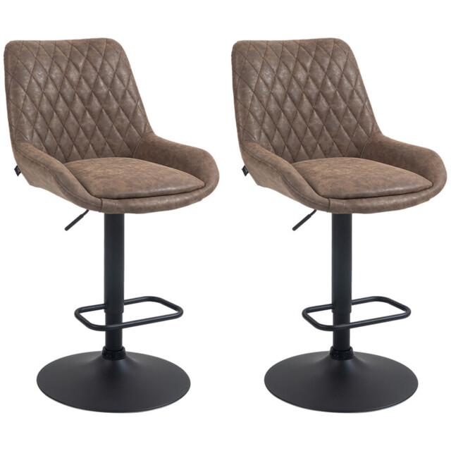 HOMCOM Bar Stools Adjustable Quilted Faux Vintage Leather Brown/Black 2pcs - image 1