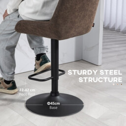 HOMCOM Bar Stools Adjustable Quilted Faux Vintage Leather Brown/Black 2pcs - thumbnail 7