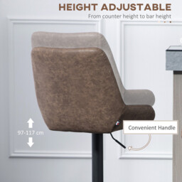 HOMCOM Bar Stools Adjustable Quilted Faux Vintage Leather Brown/Black 2pcs - thumbnail 6