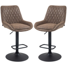 HOMCOM Bar Stools Adjustable Quilted Faux Vintage Leather Brown/Black 2pcs - thumbnail 4