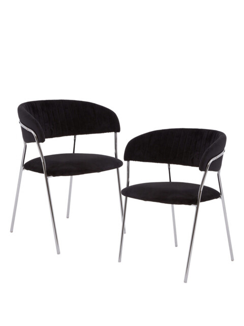 Interiors by Premier Dining Chair Tamzin Panelled Velvet Black/Chrome 2pcs - image 1