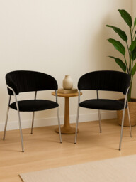 Interiors by Premier Dining Chair Tamzin Panelled Velvet Black/Chrome 2pcs - thumbnail 2