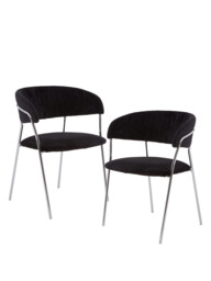 Interiors by Premier Dining Chair Tamzin Panelled Velvet Black/Chrome 2pcs - thumbnail 1
