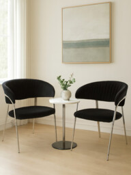 Interiors by Premier Dining Chair Tamzin Panelled Velvet Black/Chrome 2pcs - thumbnail 3