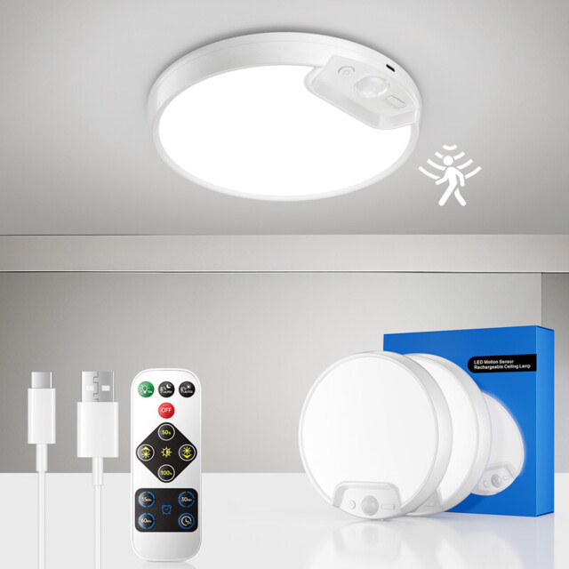 " 2 Pack Motion Sensor Lights Indoor New Upgraded, 500LM 8000mAh LED Ceiling Lights with Remote Control, Battery Powered Rechargeable Lights for Shed Loft Bedroom Garage Porch Hallway Stair" - image 1
