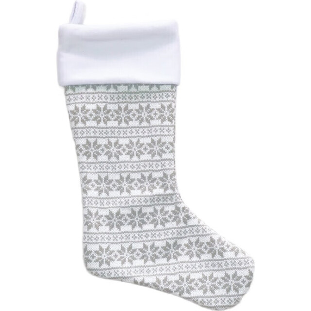 Light Grey Knitted Christmas Wool Stocking with Snowflake Pattern - image 1