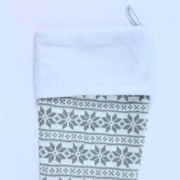 Light Grey Knitted Christmas Wool Stocking with Snowflake Pattern - thumbnail 6