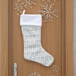 Light Grey Knitted Christmas Wool Stocking with Snowflake Pattern - thumbnail 5
