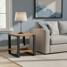 Side Table Pembroke Square Pine Natural/Black - thumbnail 4