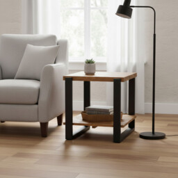 Side Table Pembroke Square Pine Natural/Black - thumbnail 1