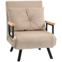 HOMCOM Sofa Bed 1 Seater with Cushion Velvet Effect Cream - thumbnail 1