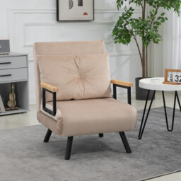 HOMCOM Sofa Bed 1 Seater with Cushion Velvet Effect Cream - thumbnail 2