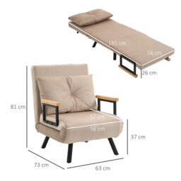 HOMCOM Sofa Bed 1 Seater with Cushion Velvet Effect Cream - thumbnail 4