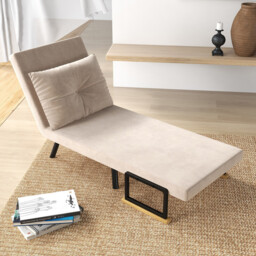 HOMCOM Sofa Bed 1 Seater with Cushion Velvet Effect Cream - thumbnail 7