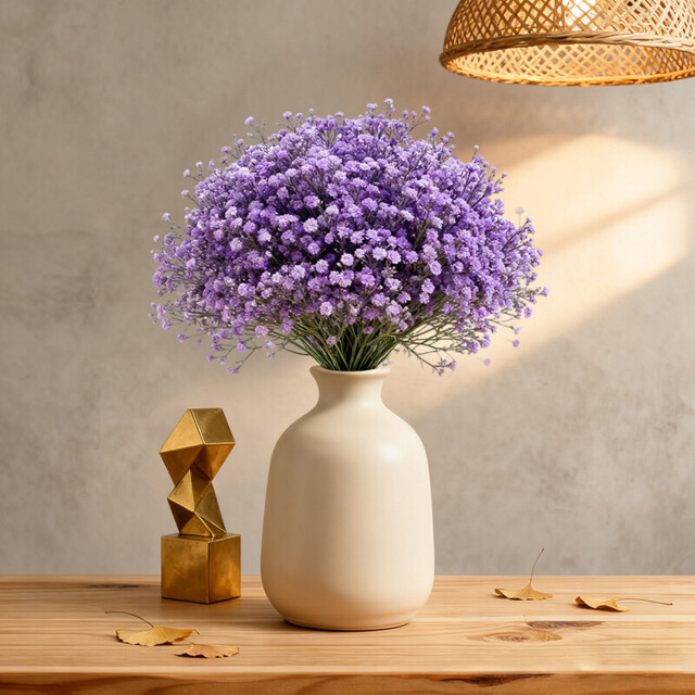 Wei's Moment 5Pcs Artificial Flowers, Fake Flowers Silk Plastic Artificial Gypsophila Realistic Flower Arrangements Wedding Decoration Table Centerpieces Purple - image 1