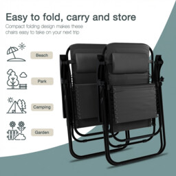 Garden Vida 2 Pack Zero Gravity Chairs, Grey - thumbnail 6