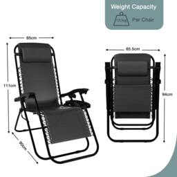 Garden Vida 2 Pack Zero Gravity Chairs, Grey - thumbnail 2