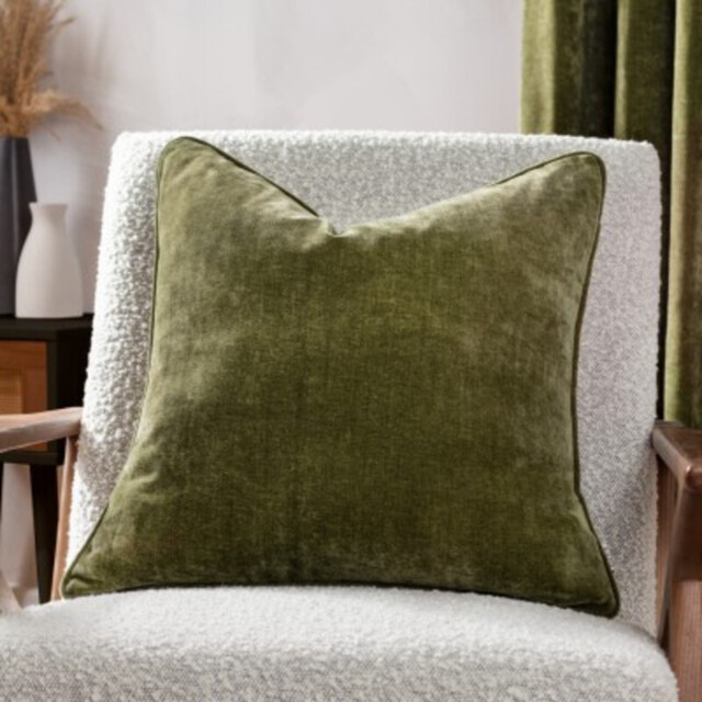 Yard Cushion Heavy Chenille Square Olive Polyester Filled 50x50cm - image 1