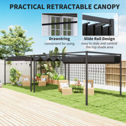 Outsunny 4 x 3(m) Metal Outdoor Pergola with Retractable Roof, Outdoor Gazebo Canopy Shelter with Drainage Holes for Garden, Patio, Lawn, Black - thumbnail 7
