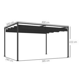 Outsunny 4 x 3(m) Metal Outdoor Pergola with Retractable Roof, Outdoor Gazebo Canopy Shelter with Drainage Holes for Garden, Patio, Lawn, Black - thumbnail 5