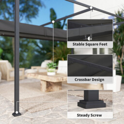 Outsunny 4 x 3(m) Metal Outdoor Pergola with Retractable Roof, Outdoor Gazebo Canopy Shelter with Drainage Holes for Garden, Patio, Lawn, Black - thumbnail 2