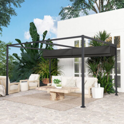 Outsunny 4 x 3(m) Metal Outdoor Pergola with Retractable Roof, Outdoor Gazebo Canopy Shelter with Drainage Holes for Garden, Patio, Lawn, Black - thumbnail 6