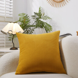 MEROPE, Polyester Corduroy Cushion Cover, 50x50cm, yellow, 1pack - thumbnail 1