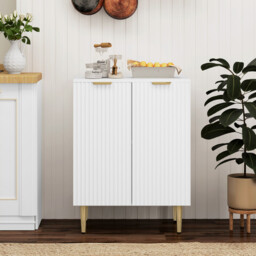 Homcom Sideboard Fluted 2 Doors White/Gold - thumbnail 3