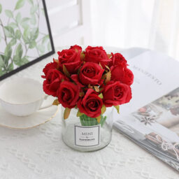 Yuejia 12Pcs 10.6in/26.92cmArtificial Roses Single Stem Fake Silk Flower Arrangement Bridal Bouquet Real Touch for Home Party Wedding Decoration(red) - thumbnail 3