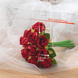 Yuejia 12Pcs 10.6in/26.92cmArtificial Roses Single Stem Fake Silk Flower Arrangement Bridal Bouquet Real Touch for Home Party Wedding Decoration(red) - thumbnail 4