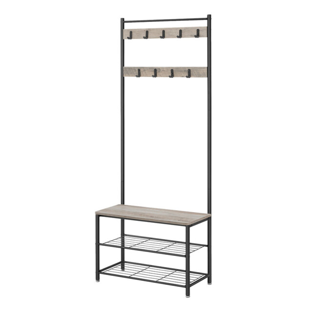 Ochama Coat Rack, Hall Tree with Shoe Storage Bench, 32 x 70 x 177 cm, Industrial, Greige and Black - image 1