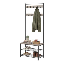 Ochama Coat Rack, Hall Tree with Shoe Storage Bench, 32 x 70 x 177 cm, Industrial, Greige and Black - thumbnail 6