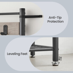 Ochama Coat Rack, Hall Tree with Shoe Storage Bench, 32 x 70 x 177 cm, Industrial, Greige and Black - thumbnail 7