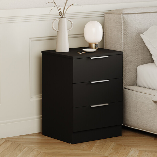 Vida Designs Bedside Table Trega 3 Drawers Black - image 1