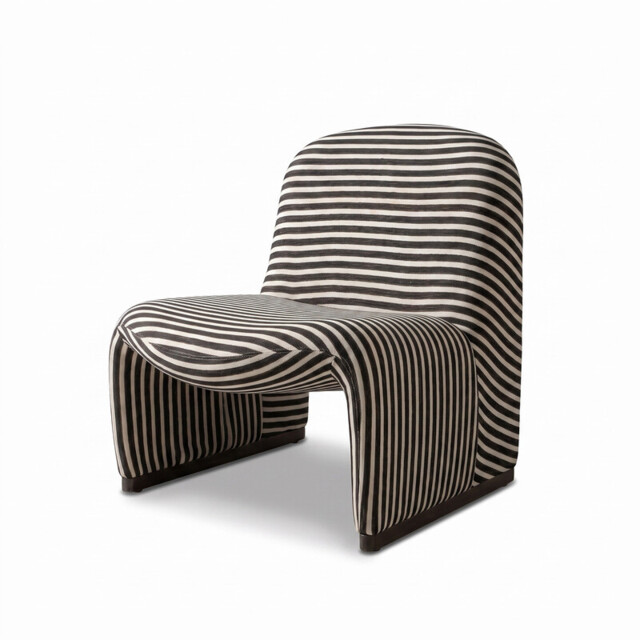 URBAN MEUBLE Retro Series Armless Lounge Chair - Black & White Striped Fabric, 63*78*67cm (1 Piece) - image 1