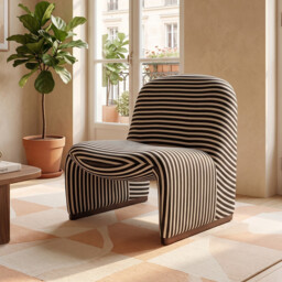 URBAN MEUBLE Retro Series Armless Lounge Chair - Black & White Striped Fabric, 63*78*67cm (1 Piece) - thumbnail 4