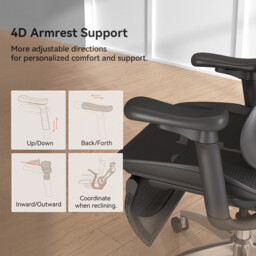 SIHOO Doro C300 Ergonomic Office Chair with Ultra Soft 3D Armrests, Dynamic Lumbar Support for Home Office, Adjustable Backrest Desk Chair with Pedal(Black) - thumbnail 6