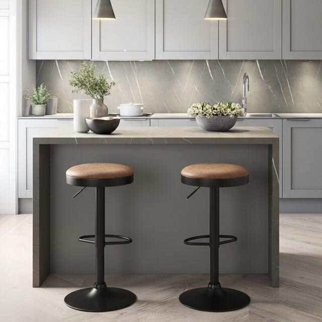 Bar Stools Remi Faux Distressed Leather Adjustable Height Brown 2pcs - image 1