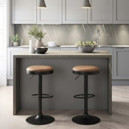Bar Stools Remi Faux Distressed Leather Adjustable Height Brown 2pcs - thumbnail 1