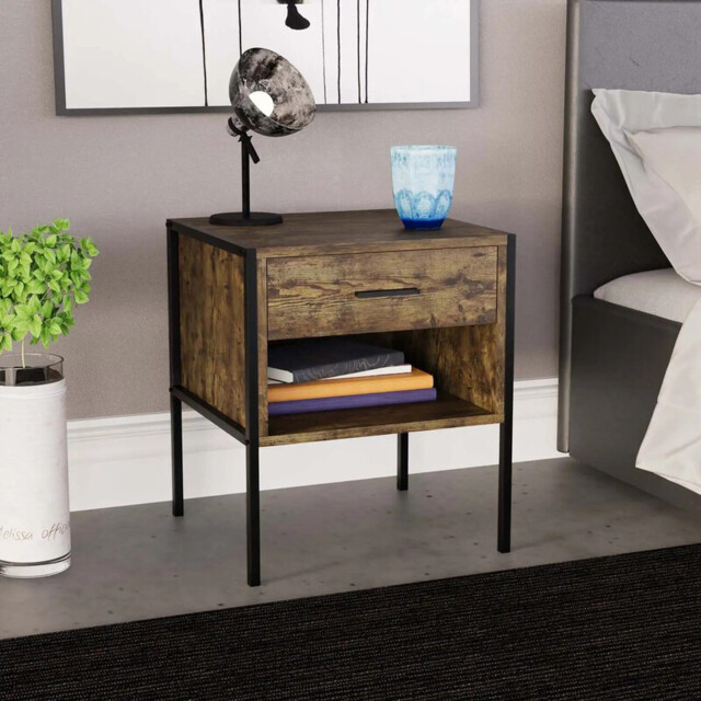 Vida Designs Bedside Brooklyn 1 Drawer Rustic Brown - image 1