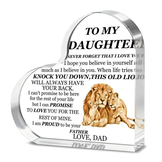 "Alphynix 1pc Heart Acrylic Plaque, ""TO MY DAUGHTER - This Old Lion Will Always Have Your Back"" Gift with Lion Family Design, Father's Promise Keepsake for Daughter" - image 1