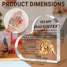 "Alphynix 1pc Heart Acrylic Plaque, ""TO MY DAUGHTER - This Old Lion Will Always Have Your Back"" Gift with Lion Family Design, Father's Promise Keepsake for Daughter" - thumbnail 4