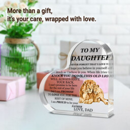"Alphynix 1pc Heart Acrylic Plaque, ""TO MY DAUGHTER - This Old Lion Will Always Have Your Back"" Gift with Lion Family Design, Father's Promise Keepsake for Daughter" - thumbnail 3